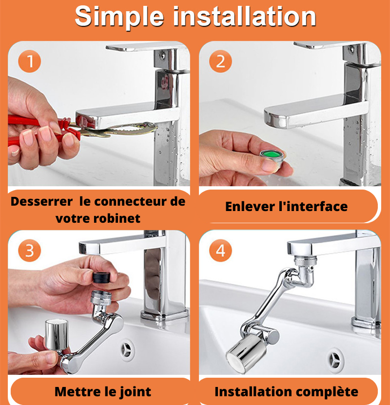 Robinet Universelle Rotative 1080° En Acier