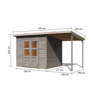 Abri de jardin en bois 5,2m² avec appentis – gris naturel – Merseburg 5 – Karibu